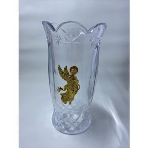 Bohemian 24% Lead Crystal Candle Chimney Globe With Golden Angel Czech Republic